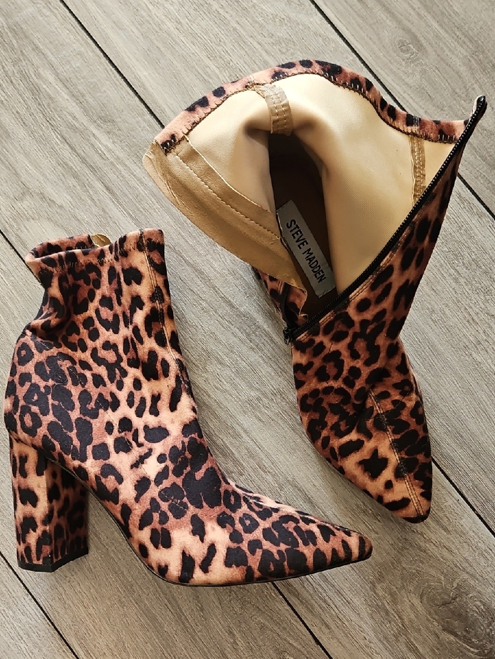 Steve Madden Leopard Print Block Heel Ankle Boots - Black & Brown